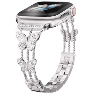 Farfalla strass in metallo orologio con diamanti per <span class=keywords><strong>Apple</strong></span> <span class=keywords><strong>Watch</strong></span> 40mm 41mm 42mm 45mm <span class=keywords><strong>cinturino</strong></span> a catena - Product Image 1