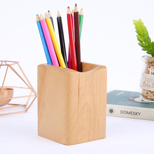 Wooden Pen Holder Square <b>Solid</b> <b>Wood</b> Office <b>Desk</b> Storage Box For Pens Pencils Craft Gift Item - Product Image 2
