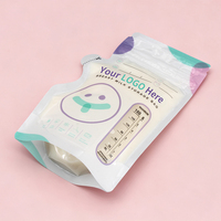 Pochette pour lait maternel personnalisée à imprimé mignon, sans BPA, avec double fermeture éclair et encoche de déchirement, 6 oz, autoportante, OEM, vente en gros, pré-stérilisée