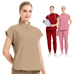 女性用エラスティックビューティーサロンスパナースユニフォーム歯科口腔医師病院用ユニフォームセットスクラブスーツトップスジョガーパンツスクラブセット - Product Image 1