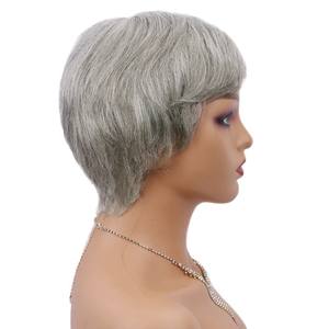 Femmes <span class=keywords><strong>gris</strong></span> crépus bouclés Bob doigt vague Style pour Pixie perruque courte pour Pixie coupe perruque avec dentelle transparente en <span class=keywords><strong>cheveux</strong></span> humains noirs - Product Image 5