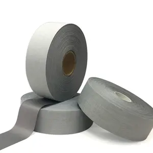 Grey 100% Polyester Light Reflector Tape Strip Reflective Fabric For Clothing