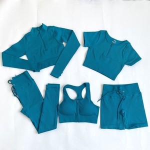 Conjunto de Ropa Deportiva Activa para Mujer, 5 Piezas, Personalizada al por Mayor, sin Costuras, Acanalada, para Gimnasio, Yoga y Entrenamiento - Product Image 5