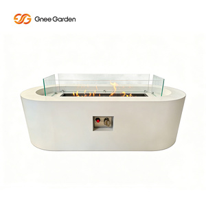 Table de foyer extérieur moderne de luxe en béton au gaz naturel avec pare-vent en verre trempé, chauffage de patio écologique - Product Image 3