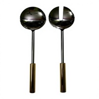 Ensemble de cuillères de service modernes en acier inoxydable avec manche doré, compatibles lave-vaisselle, ustensiles de restauration, couverts à finition polie miroir