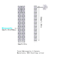 Boucles d'oreilles pendantes en argent sterling 925 avec double rangée de moissanite pour femme, barre verticale longue, couleur D, pureté VVS1
