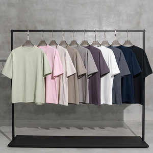 T-shirt Streetwear de luxe personnalisable T-shirt court 100% coton vierge surdimensionné à épaules tombantes pour hommes - Product Image 4