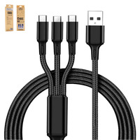Cable USB de 1.2M 2.4A con Trenzado de Nailon, Cable de Carga Rápida para Teléfono con Tres Puertos IOS/Tipo-C/Micro, Cargador Multi 3 en 1 para iPhone 16