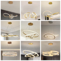 Lustre Suspendu LED de Salle à Manger/Bar Modèle Trois Anneaux Design, Or Chaud pour Salon
