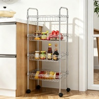 Chariot de rangement mobile à 4 niveaux pour cuisine, étagère à épices en fil chromé avec roulettes