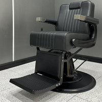 Fauteuil de Barbier Inclinable Robuste et Moderne avec Base Noire et Cadre Métallique Solide pour Hommes et Salons de Coiffure