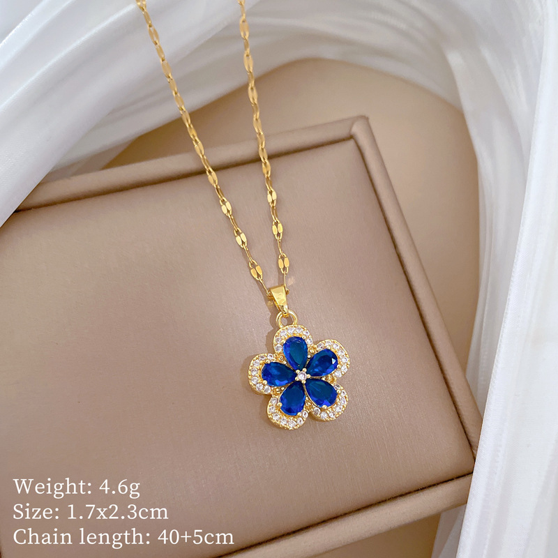 Collier bleu D321 [pendentif en cuivre, chaîne en acier titane]]
