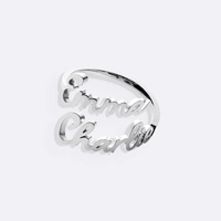 Anillo Abierto de Acero Inoxidable con Doble Nombre para Parejas, Chapado en Oro de 18K, Regalo de San Valentín de Moda