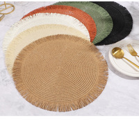 Sets de table ronds en papier tressé avec pompons, résistants à la chaleur, style bohème rustique, pour assiettes de présentation