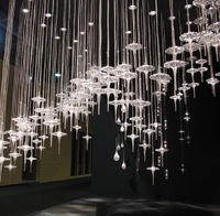 Lustre en cristal de verre transparent en forme de vaisseau spatial, grand projet moderne ovale, luxe, LED, pour hall d'hôtel, villa, luminaire suspendu