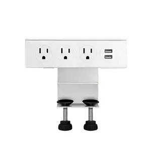 OSWELL US clamp mount power outlets strip sockets plug for table top desktop headboard furniture with USB white black colo