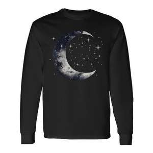 Camiseta de manga larga con gráfico estético de galaxia y cielo nocturno con estrellas y luna - Product Image 1