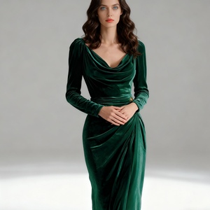 Robes longues plissées fendues en velours décontractées et sexy pour femmes – Nouvelle collection tendance - Product Image 1