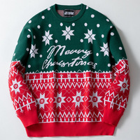Pull de Noël Homme Personnalisé avec Logo – Motif Flocon de Neige Nordique et Blocs de Couleurs – Chandail Lourd Festif avec Inscription Joyeux Noël