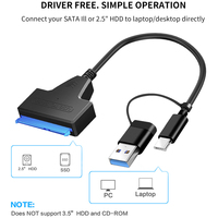 TISHRIC USB3.0/TYPE-C, kabel Data PVC 2-in-1 SATA22pin mudah Drive mendukung 5/7/9MM 2.5 inci SATA HARD DRIVE SSD SOLID STATE DRIVE