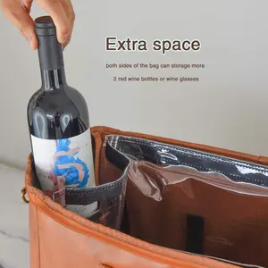 Individuelle tragbare Luxus-Weinflasche aus Leder wasserdichte isolierte Kühltasche Wein