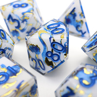 Ensemble de dés en résine à bords tranchants personnalisés et créatifs, bleu océan, feuille d'or pour TTRPG DND, vente en gros directe d'usine - L21