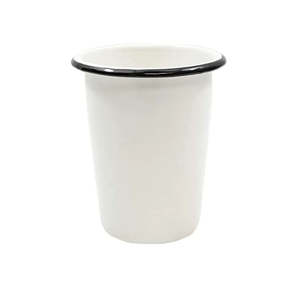 Custom Logo Printed Promotional Gifts Solid White Enamel Cup with Black rim Enamel Mugs Tumblers Without Handle