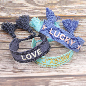 Pulseras de inspiración con letras bordadas de algodón para mujer Love Dream Hope Lucky Letter pulseras tejidas a mano con borlas regalos de <span class=keywords><strong>amistad</strong></span> - Product Image 5