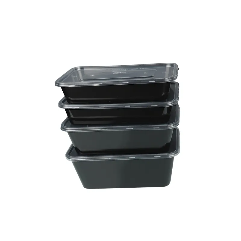 Take Away Container Food Packaging Supplies Black Food Container Microwave Safe Takeaway Plastic Rectangle Disposable Square Lunch Box Transparent