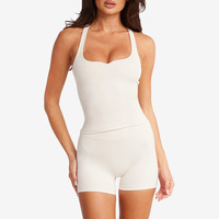 Set Olahraga Halter Neck Wanita, Atasan Tank Top Padded Sweetheart Scoop Neck, Celana Pendek Fitness High Rise Stretch untuk Bersepeda