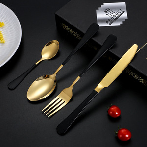 Pei Jiale Stainless Steel Cutlery Set 24 Pieces Black Gold Steak Knife Fork Spoon Tea Spoon <b>Gift</b> <b>Box</b> - Product Image 4