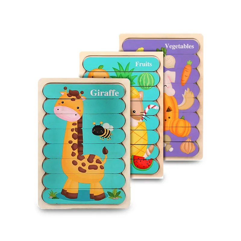 Baby Montessori Spielzeug 3D Puzzle Cartoon Tiere Fahrzeug Kognitives Puzzle Holzformen Puzzle Spielzeug für Kinder L1 C.