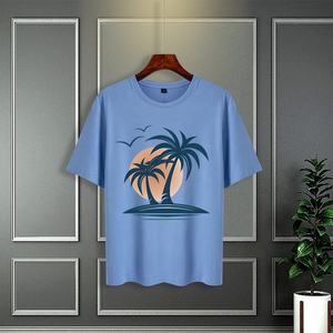 Camiseta de punto con cuello redondo y poliéster 100% para hombre al por mayor, camiseta de manga corta con estampado digital de 180 gramos de estilo vintage para gimnasio - Product Image 3