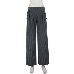 Pantalones de Traje de Pierna Ancha con Rayas Gris Oscuro Estilo Urbano Francés para Mujer, Elegantes y Holgados para la Oficina o el Trabajo Diario - Product Image 6