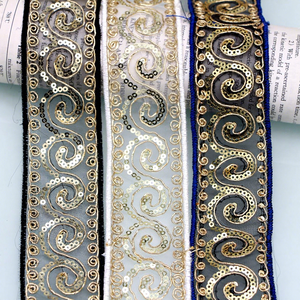Larghezza 4.5 cm nastro di pizzo stile etnico retrò tulle paillettes codice a barre Golden Corded ricamo pizzo trim per accessori di abbigliamento - Product Image 2