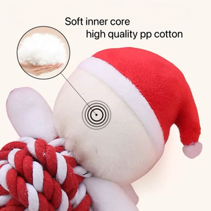 Giáng sinh sang trọng và bông sợi dây thừng con chó đồ chơi Squeaky bền nhai Đồ chơi cắn kháng răng Làm sạch tương tác vật nuôi đồ chơi - Product Image 4