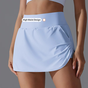 Hoch tailliertes Tennis kleid für Damen Cooler Sonnenschutz Abnehmen Zweiteilige Rockhose Rücken Taille Tasche Sport Yoga Wear - Product Image 2