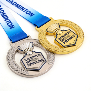 Médailles personnalisées du championnat de tennis de France |   Récompenses en métal écologiques <span class=keywords><strong>or</strong></span>/argent/bronze avec ruban dégradé gravé au laser UV - Product Image 1