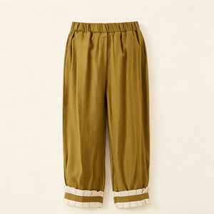 <span class=keywords><strong>Pantaloni</strong></span> Casual da Ragazza, Nuovo Stile Estivo Fresco, Vestibilità Ampia Semplice, con Bordo in Pizzo, Versatili, Pieghettati, con Polsino, a Tre Quarti, Tinta Unita - Product Image 2