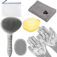 Kit de toilettage pour chien 6-en-1 avec brosse à poils, serviette et gants exfoliants, brosse démêlante pour chiens à poils lâches