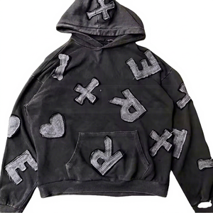 Sudadera con Capucha Personalizada de Algodón Grueso con Efecto Desgastado, Lavado Ácido, Estampado Puff, Transpirable, con Letras Bordadas y Logotipo - Product Image 1