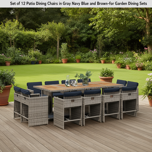 Patio <b>Dining</b> <b>Chairs</b> Set Of 12 In Gray <b>Navy</b> Blue And Brown For Garden Outdoor Furniture Contemporary Wicker Rattan Weather - Product Image 3