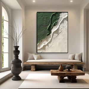 Peinture à l'huile peinte à la main en gros, vert et blanc, texture épaisse, cadre en plâtre, art mural 3D sur toile, cadeau de pendaison de crémaillère - Product Image 5