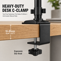 Nouveau support d'écran unique pour bureau à domicile, bras de moniteur à ressort à gaz en métal noir entièrement articulé et inclinable à 90° pour écrans de 17 à 32 pouces