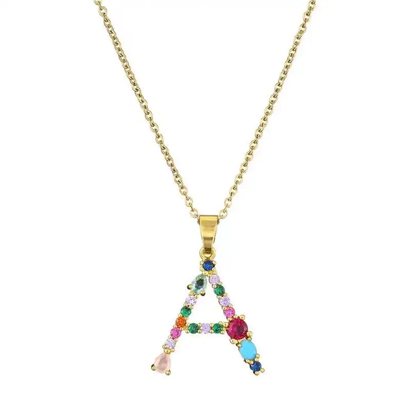 2024 wholesale Multi Color Cubic Zircon 26 Alphabet Initial Letter Pendant Necklace New Colorful Gemstones Jewelry