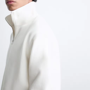 <span class=keywords><strong>Felpa</strong></span> Personalizzata con Mezza Zip e Collo Alto, Antivento, Bianco Puro, 280gsm, Pesante, in Cotone 100%, Modello Boxy - Product Image 2