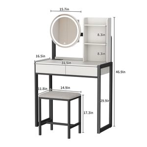 Modern <b>Small</b> Vanity Desk with LED Mirror and 3 Lighting Modes Makeup <b>Table</b> for Living Room & Hotel Use - Product Image 6