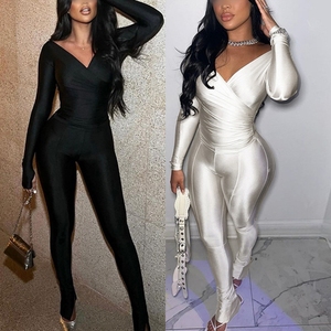 <span class=keywords><strong>Chic</strong></span> Design automne femmes nouveau Sexy hors épaule grand col en v taille haute pantalon serré décontracté fête Club deux pièces <span class=keywords><strong>ensemble</strong></span> - Product Image 2