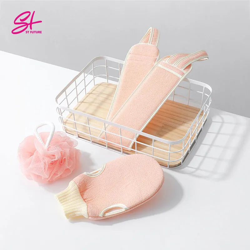 2021 Nieuwe Exfoliating Bad Handschoenen Dode Huid Remover Bad Loofah Spons Lange Douche Riem 5 In 1 Bad Exfoliërende set