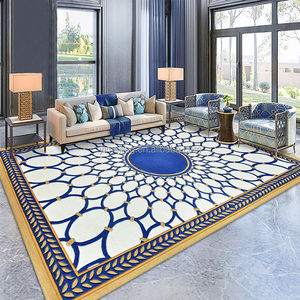 Изготовленный на заказ синий золотой медальон современный ручной шерстяной ковер для пола ковер для гостиной спальни - Product Image 1